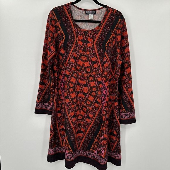 The Pyramid Collection Long Sleeve Floral Aztec Pattern Stretch Dress Sz XL - Picture 1 of 8